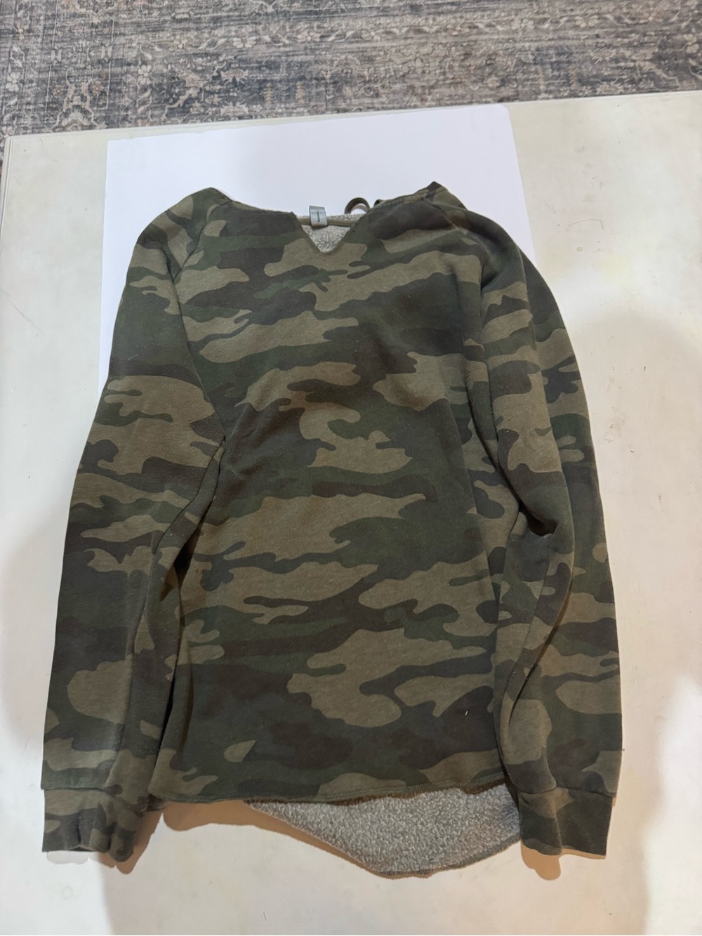 Junior ladies Camo Hooded Pullover Sweatshirt - Green